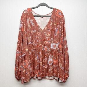LA Threads Floral Paisley Print Babydoll Top Womens 4X Cottagecore Puff Sleeve